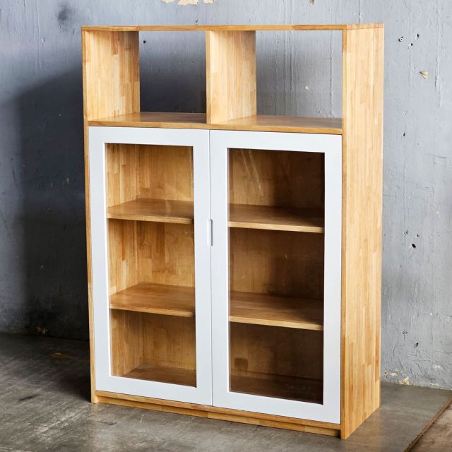 Tủ hồ sơ cửa kính 100x40x140cm gỗ cao su THS68095