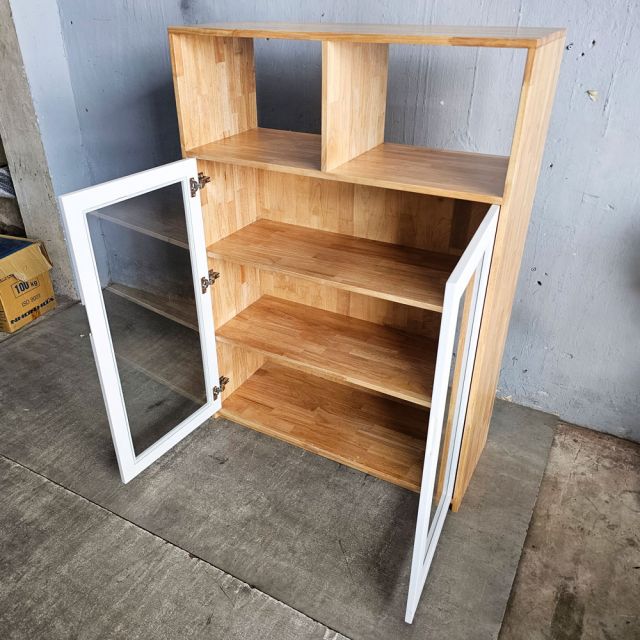 Tủ hồ sơ cửa kính 100x40x140cm gỗ cao su THS68095