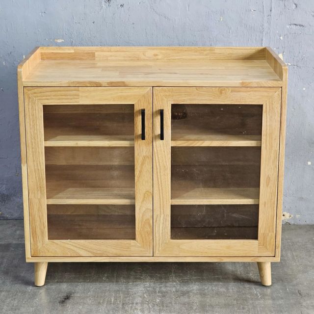 Tủ để đồ cửa kính 90x45x80cm gỗ cao su KTB68245
