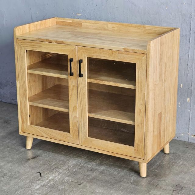 Tủ để đồ cửa kính 90x45x80cm gỗ cao su KTB68245