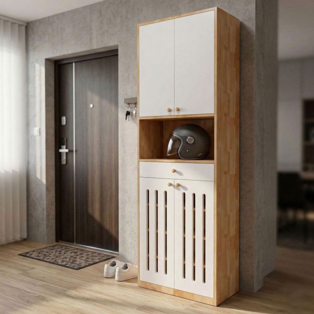 Tủ giày kết hợp tủ lưu trữ 60x35x200cm gỗ cao su KG68120