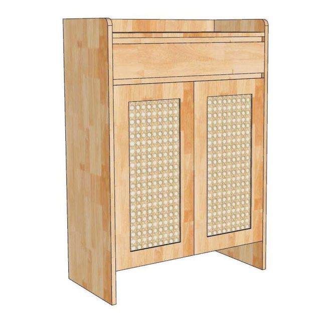 Tủ để giày dép cửa lưới mây 70x35x100cm gỗ cao su KG68121