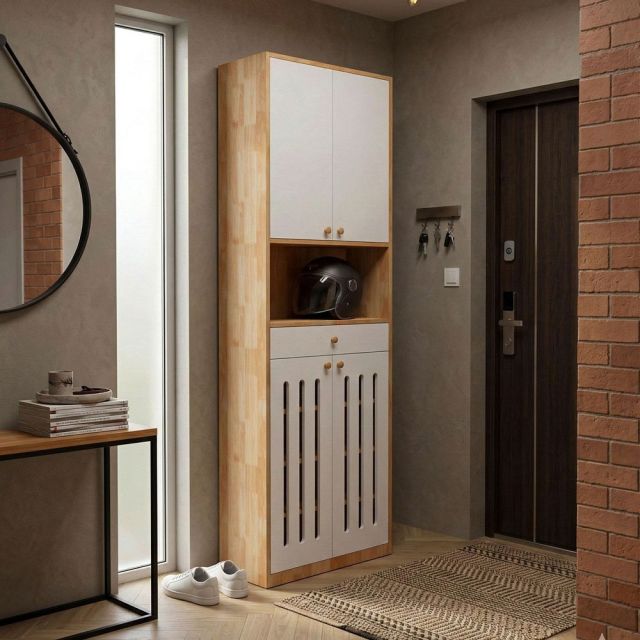 Tủ giày kết hợp tủ lưu trữ 60x35x200cm gỗ cao su KG68120