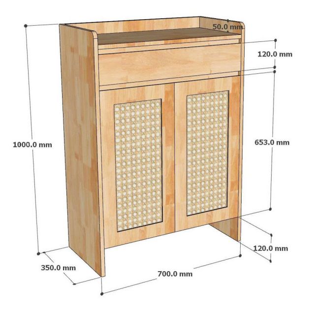 Tủ để giày dép cửa lưới mây 70x35x100cm gỗ cao su KG68121