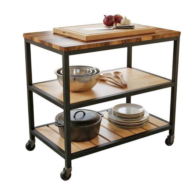 Kệ bếp di động 3 tầng 100x60x86cm gỗ tự nhiên KB68096