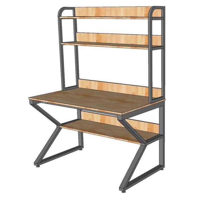 Bàn liền kệ sách chữ K 120x70x165cm gỗ cao su FD68087