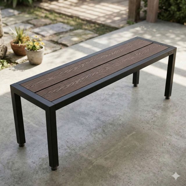 Ghế băng dài 140x37x45cm gỗ nhựa chân sắt GBD074