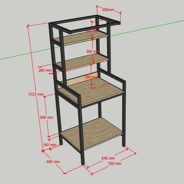 Kệ trang trí nhà bếp 70x60x172cm gỗ cao su khung sắt KTB68262