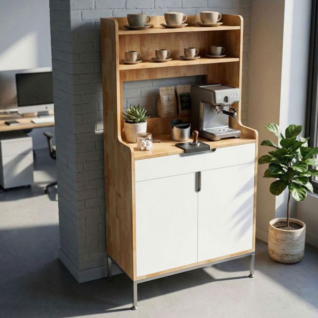 Tủ để máy pha cafe gia đình/văn phòng gỗ cao su KDCF002