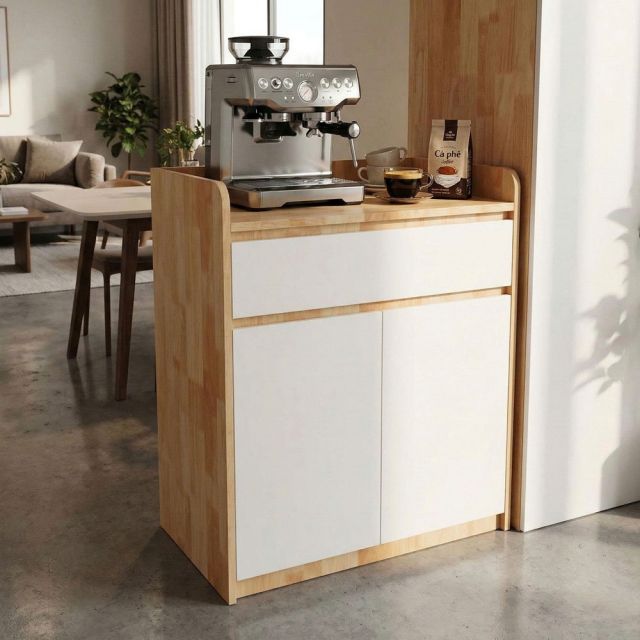 Tủ để máy pha cafe gia đình/văn phòng gỗ cao su KDCF001