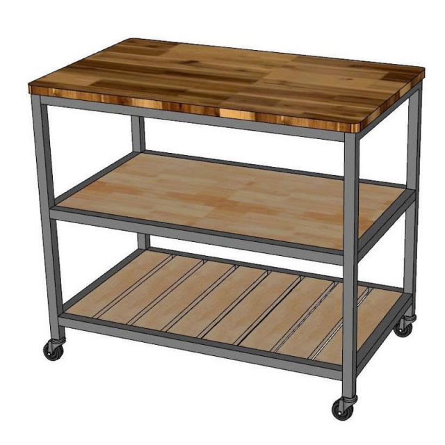 Kệ bếp di động 3 tầng 100x60x86cm gỗ tự nhiên KB68096