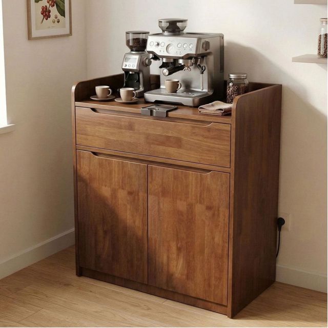 Tủ để máy pha cafe gia đình/văn phòng gỗ cao su KDCF001