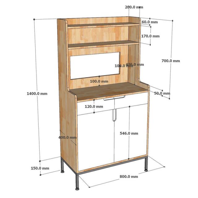 Tủ để máy pha cafe gia đình/văn phòng gỗ cao su KDCF002