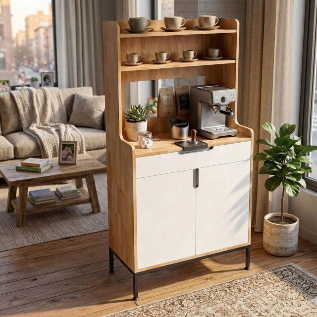 Tủ để máy pha cafe gia đình/văn phòng gỗ cao su KDCF002