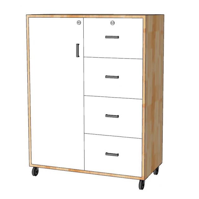 Tủ cá nhân gỗ cao su 4 hộc kéo 80x40x100cm -TCN68091