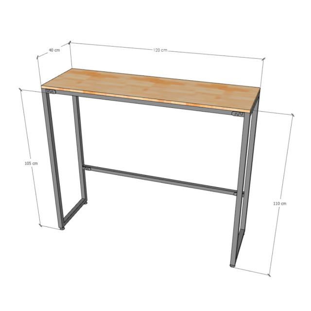Bàn bar 120x40x105cm gỗ cao su chân sắt lắp ráp BB047