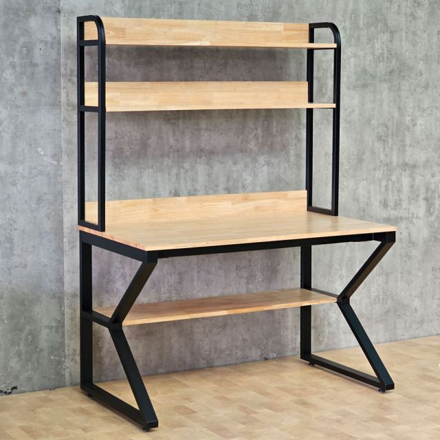 Bàn liền kệ sách chữ K 120x70x165cm gỗ cao su FD68087