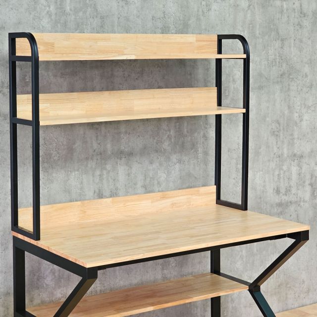 Bàn liền kệ sách chữ K 120x70x165cm gỗ cao su FD68087
