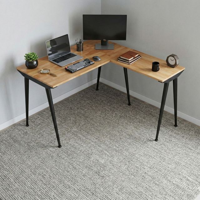 Bàn góc L 120x130cm gỗ cao su hệ CONE HBCO080