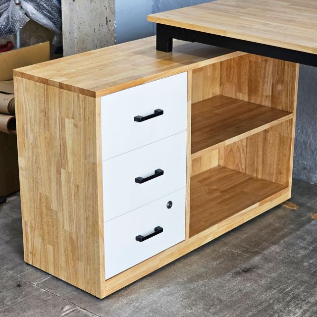 Bàn làm việc gác tủ 140x100cm gỗ cao su HBRT130