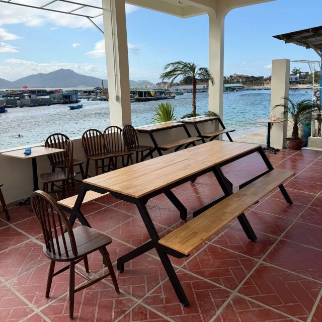 Combo 2 ghế băng liền bàn gỗ cao su 4 người ngồi GBD043