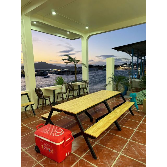 Combo 2 ghế băng liền bàn gỗ cao su 4 người ngồi GBD043