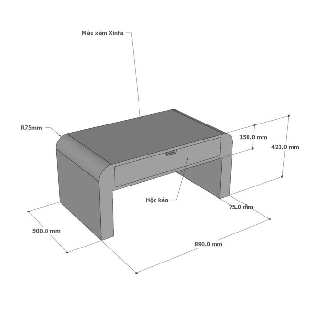 Bàn sofa bo cong 89x50x42cm gỗ cao su TT68366