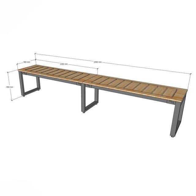 Ghế băng dài 240x40x45cm gỗ cao su chân sắt lắp ráp GBD040