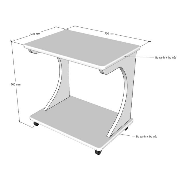 Kệ máy in di động 70x50x70cm gỗ tràm KMI68009