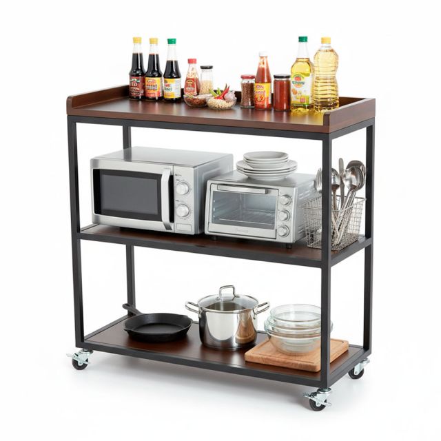 Kệ bếp di động 3 tầng 80x30x81cm gỗ cao su KB68094