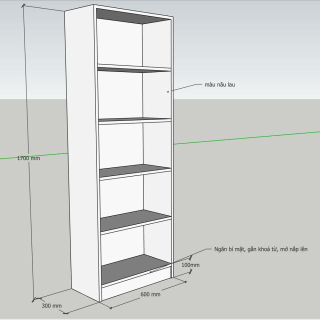 Kệ sách có ngăn bí mật 60x30x170cm gỗ cao su KS68363