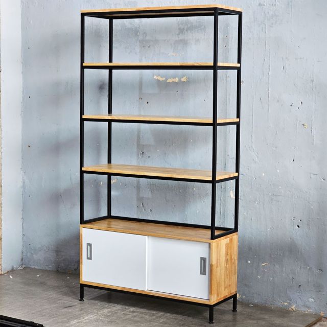 Kệ trưng bày có ngăn tủ 100x35x190cm gỗ cao su KS68344