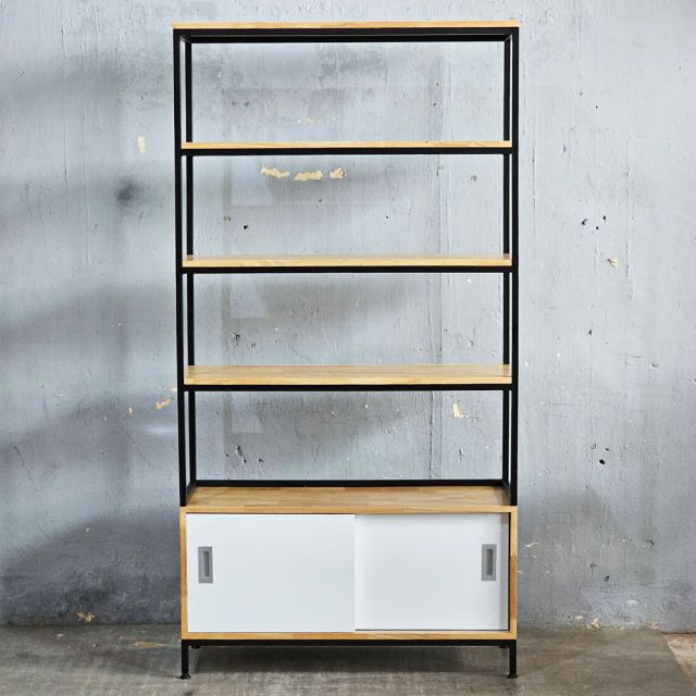 Kệ trưng bày có ngăn tủ 100x35x190cm gỗ cao su KS68344