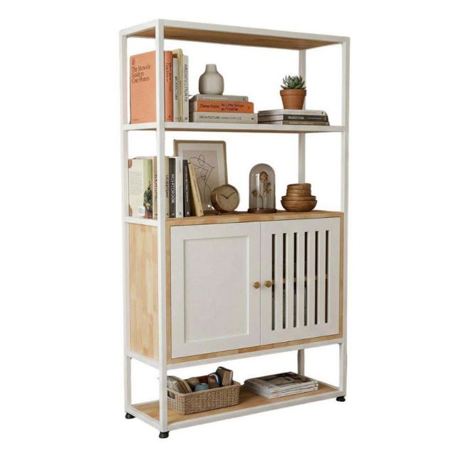 Kệ tủ trang trí 80x30x140cm gỗ cao su khung sắt KTT68068