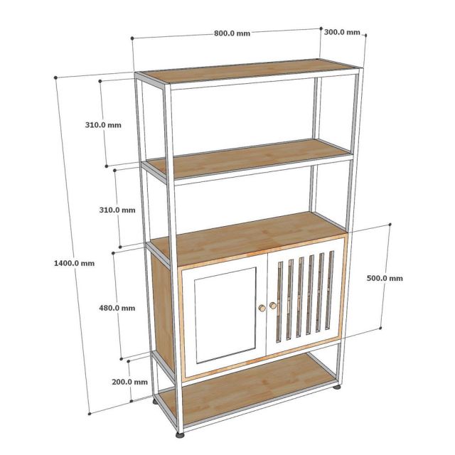 Kệ tủ trang trí 80x30x140cm gỗ cao su khung sắt KTT68068