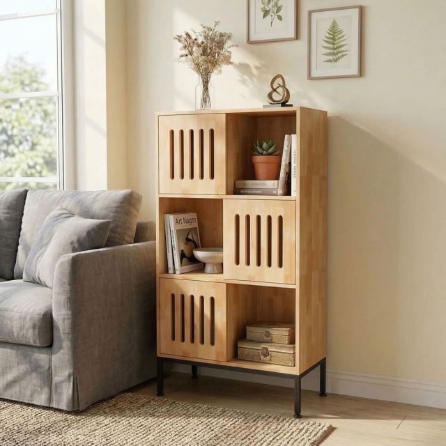 Tủ trang trí 70x35x140cm gỗ cao su chân sắt KTB68261