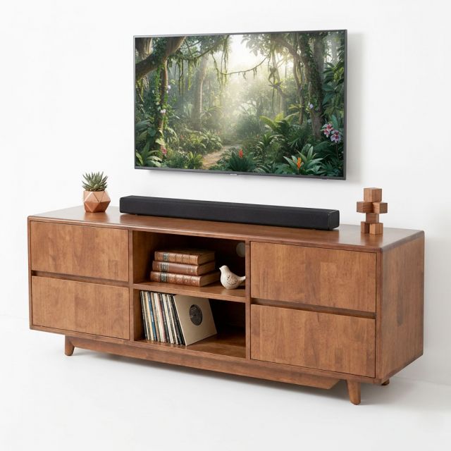 Tủ TV phòng khách 150x40x55cm gỗ cao su KTV68137