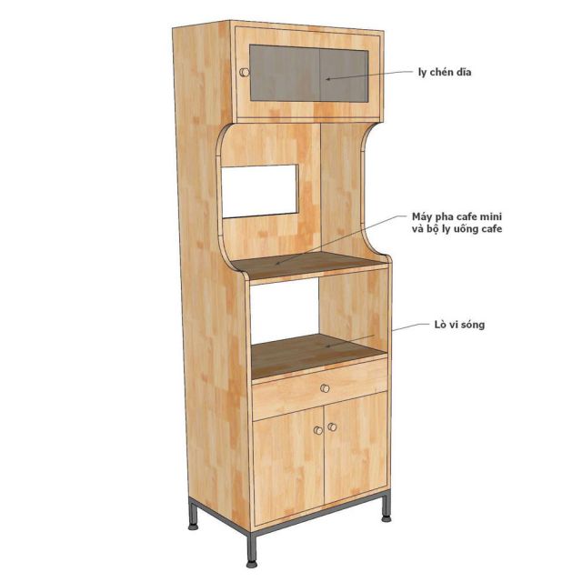 Tủ bếp đa năng 60x40x170cm gỗ cao su KB68095