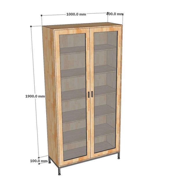 Tủ trang trí phòng khách 100x40x200cm gỗ cao su cửa kính KTT68070