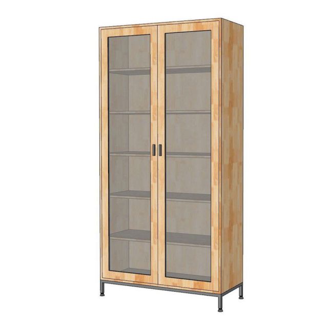 Tủ trang trí phòng khách 100x40x200cm gỗ cao su cửa kính KTT68070