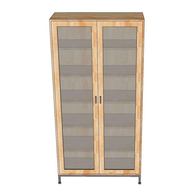 Tủ trang trí phòng khách 100x40x200cm gỗ cao su cửa kính KTT68070