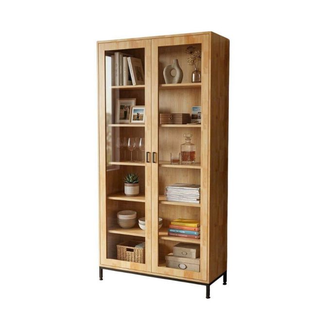 Tủ trang trí phòng khách 100x40x200cm gỗ cao su cửa kính KTT68070