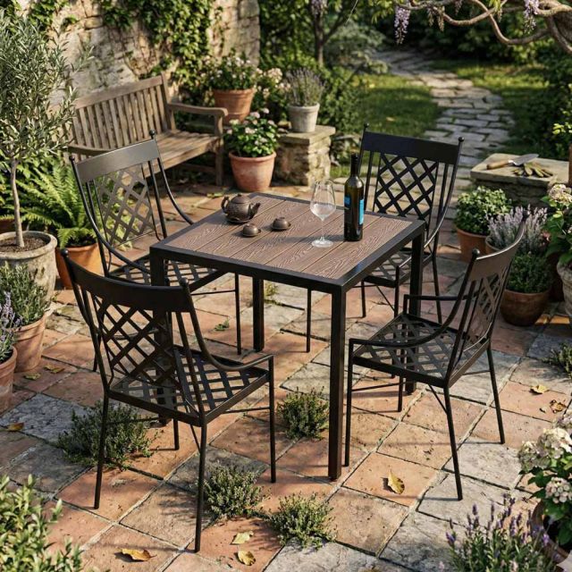 Combo bàn nhựa ghế cà phê sắt ngoài trời CBNT026