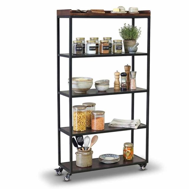 Kệ gia vị di động 80x30x180cm gỗ cao su khung sắt KB68100