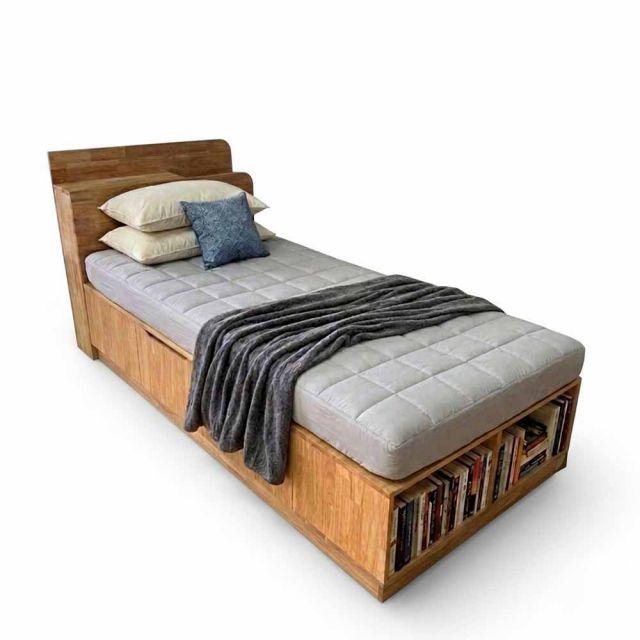 Giường ngủ 120x220cm gỗ cao su có hộc kéo GN68051