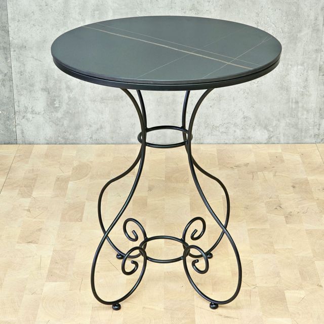 Bàn cafe tròn 60cm mặt ceramic chân sắt hoa văn CFD68132