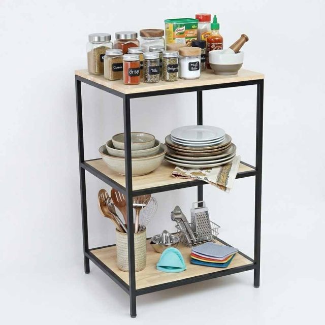 Kệ 3 tầng 60x50x100cm gỗ cao su khung sắt KB68098