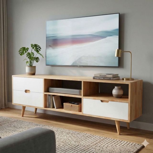 Kệ TV 160x40x50cm gỗ cao su KTV68139