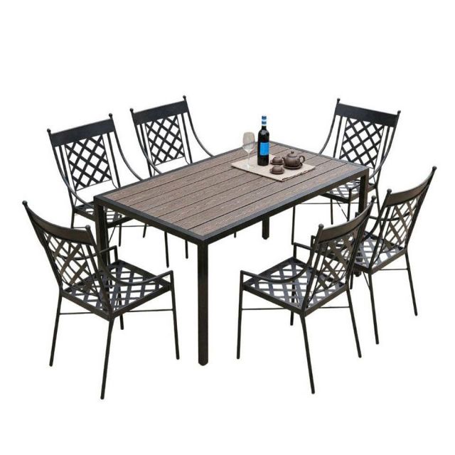 Combo bàn nhựa 160x80cm ghế cà phê sắt ngoài trời CBNT027