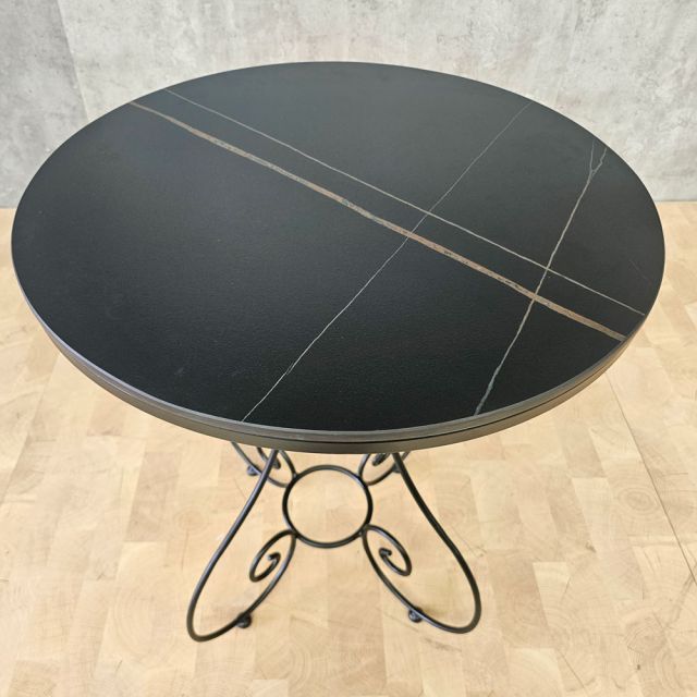 Bàn cafe tròn 60cm mặt ceramic chân sắt hoa văn CFD68132
